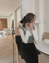 Korean Style Polka Dot Lace Shirt with Knitted Sling Vest