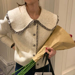 Knitted Cardigan with Oversized Collar