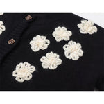 Retro Style Black Cardigan with 3D White Flowers