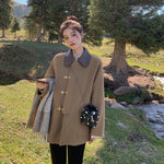 A-Line Double-Faced Wool Coat with PU Collar and Metal Buttons