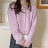 Soft Angora Cashmere Cardigan with Satin Collar