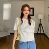 Yellow Embroidered Flower Knitted Short Sleeve Top