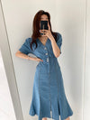 Denim V-Neck Fishtail Dress