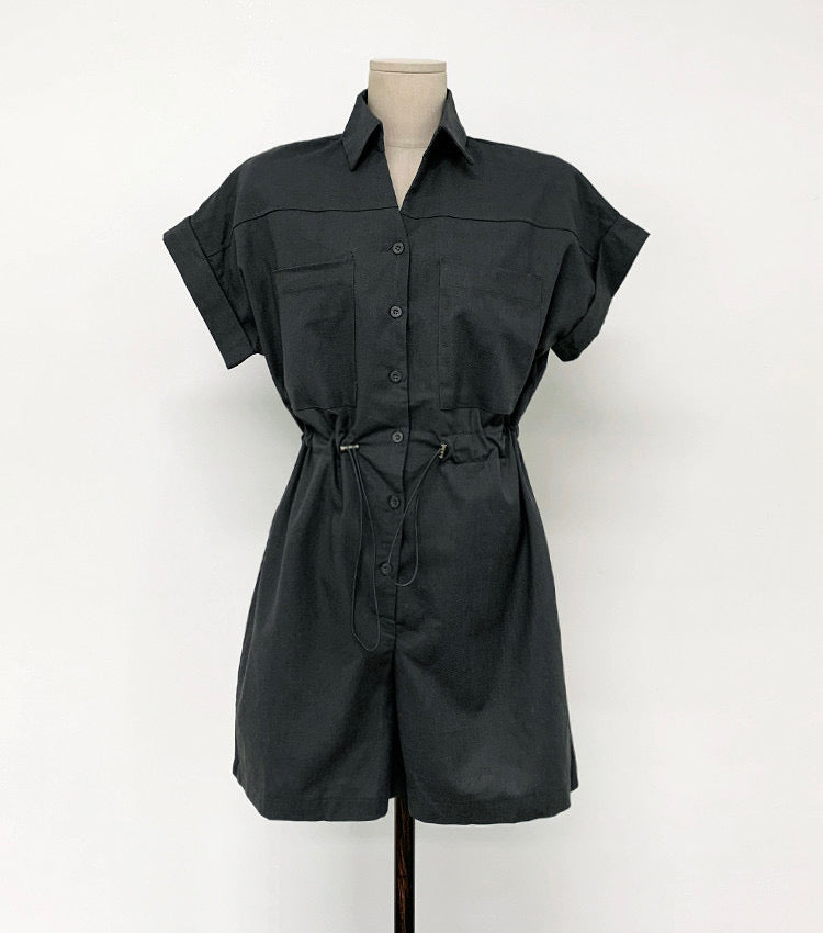 Button-Up DrawString Utility Jumpsuit