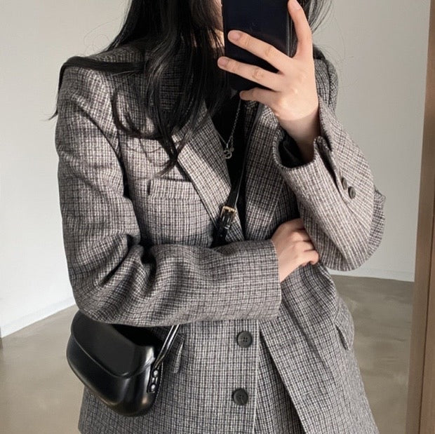 Korean Style Oversized Blazer Set in Plaids