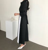 Two Tone Color Block Pleated Long Sleeve Shirt Dress