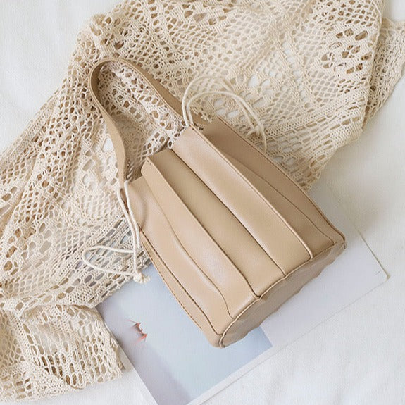 Pleated Soft Vegan Leather Basket Bag