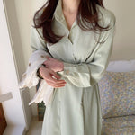 Long Sleeve Chiffon One Button Shirt Dress