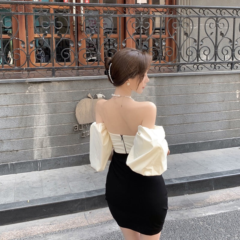 Balloon Sleeve Off Shoulder Bodycon Dress