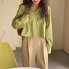 A-Line Long Sleeve Pleated Back Button-Up Shirt