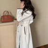 French Style Contrast Trim Double Face Wool Blend Belted Coat