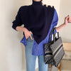 Designer Asymmetrical Turtleneck Knitted Cape Spliced with Shirt