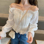 Drop Shoulder Ruffled Neckline Top