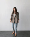 Korean Style Casual A-Line Blazer in Brown Plaids