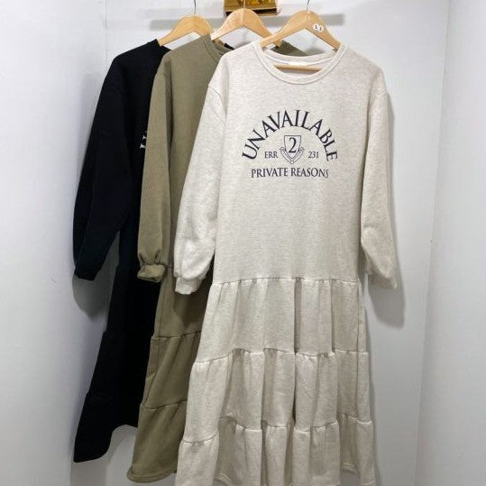 Tiered Loose Long-sleeved Sweatshirt Dress