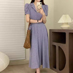 Short Sleeve Lavender Polka Dot Midi Dress with Notched Lapels