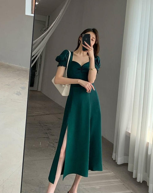 Sweetheart Neck Midi Dress with Side Slit