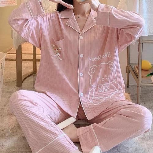 Cute Cartoon Bear Print Cotton Pajama Set