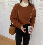 Designer Crew Neck Sweater with Contrasting Stitches