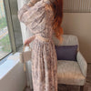 Long Sleeve Chiffon Maxi Dress with Cutout Waist and Side Slit