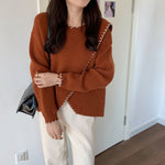 Designer Crew Neck Sweater with Contrasting Stitches