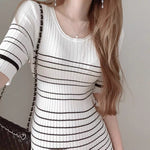 Ribbed Knit Stripe Midi Dress