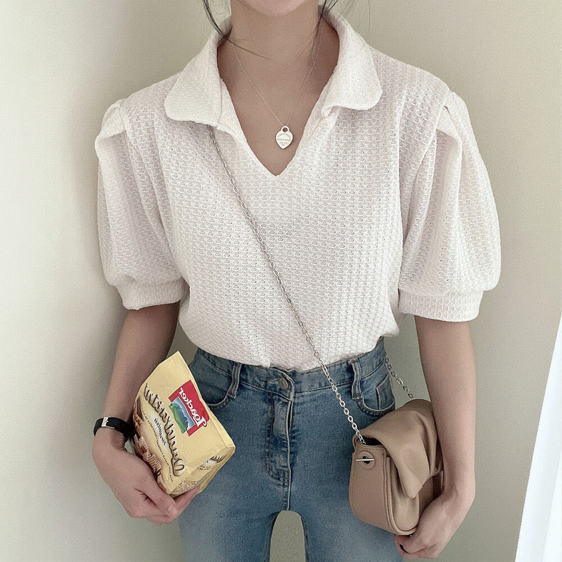 Candy Colored Short Sleeve Peter Pan Collar Shirt