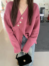 Soft Knit Designer V-Neck Side Button Sweater