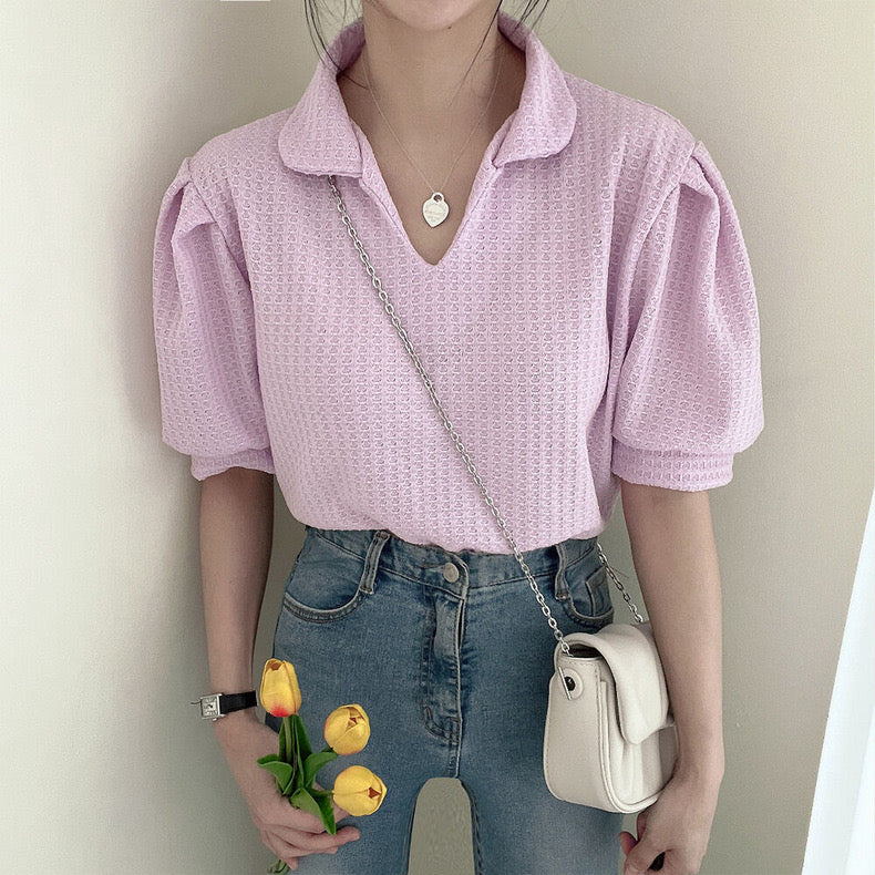 Candy Colored Short Sleeve Peter Pan Collar Shirt