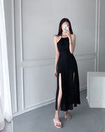 Deep Slit Halter Neck Sleeveless Maxi Dress with Shorts