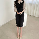 Korean Style Color Contrast Dress with Asymmetrical Collar