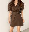 Short Sleeve Wrap Style Asymmetrical Belted Mini Dress