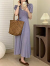 Short Sleeve Lavender Polka Dot Midi Dress with Notched Lapels