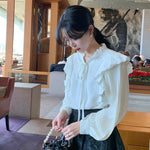 Ruffled Neck Pleated Balloon Sleeve Blouse