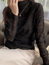 Ruffled Mock Neck Mesh Lace Layering Blouse