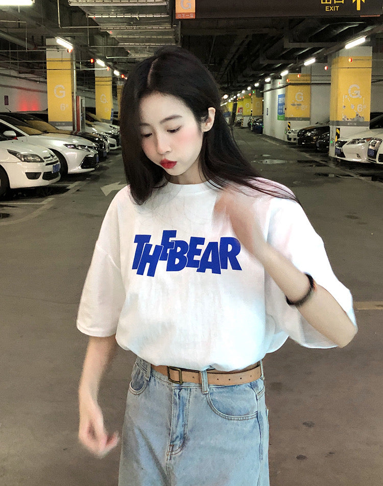 Blue Bear Print Cotton T-Shirt