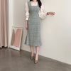 Color Tweed Midi Fishtail Strap Dress