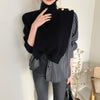 Designer Asymmetrical Turtleneck Knitted Cape Spliced with Shirt