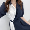 Korean Style Color Block Shirt Dress