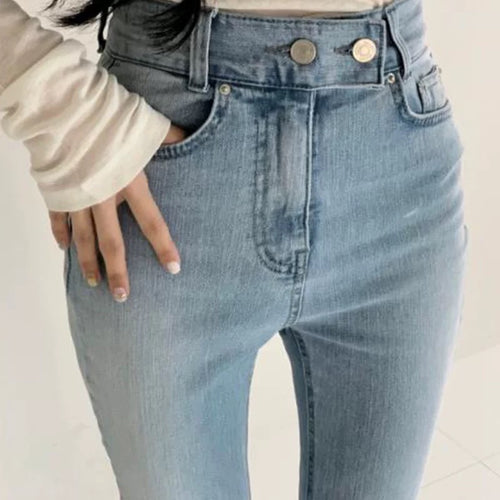 High Rise Denim Flared Leg Pants