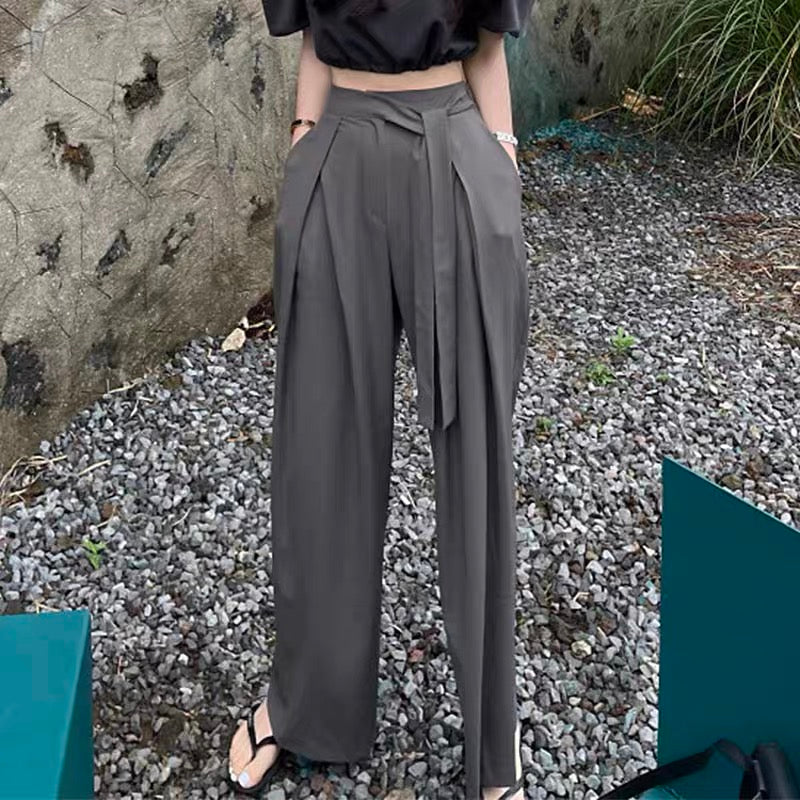 Korean Style Wide Leg Belted Pants