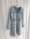 Blue Houndstooth Long Sleeve V-Neck Elegant Dress