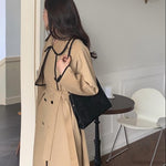 French Style Contrast Trim Double Face Wool Blend Belted Coat