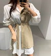 Color Block Metal Ring Belted Shirt Dress