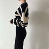 Round Neck Drop Shoulder Stripe Sweater with Gathered Waist and Slit