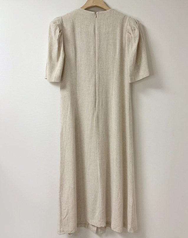 Designer Minimalist V-Neck Maxi Dress with Geometric Buttons