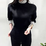 Korean Style Knit Top with Stripe Collar and Cuffs