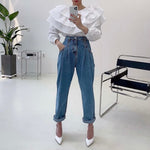 High Rise Barrel Shape Denim Jeans