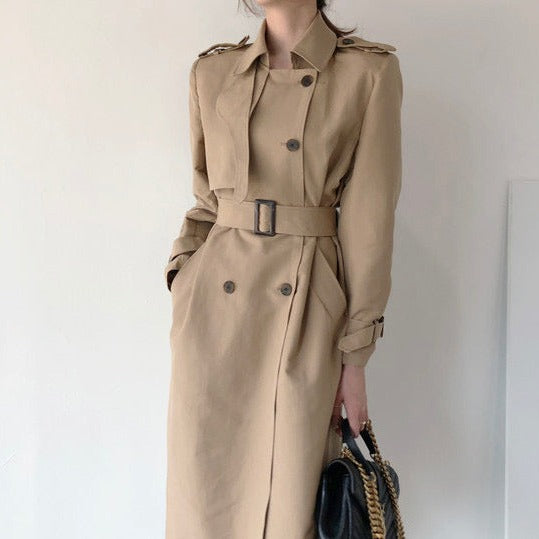 Long Double-Breasted Trench Coat