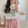 Pink Tulip Print Cotton T-Shirt